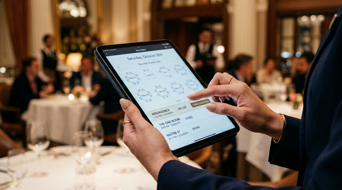 Operation of booking system on iPad inside a premium restaurant